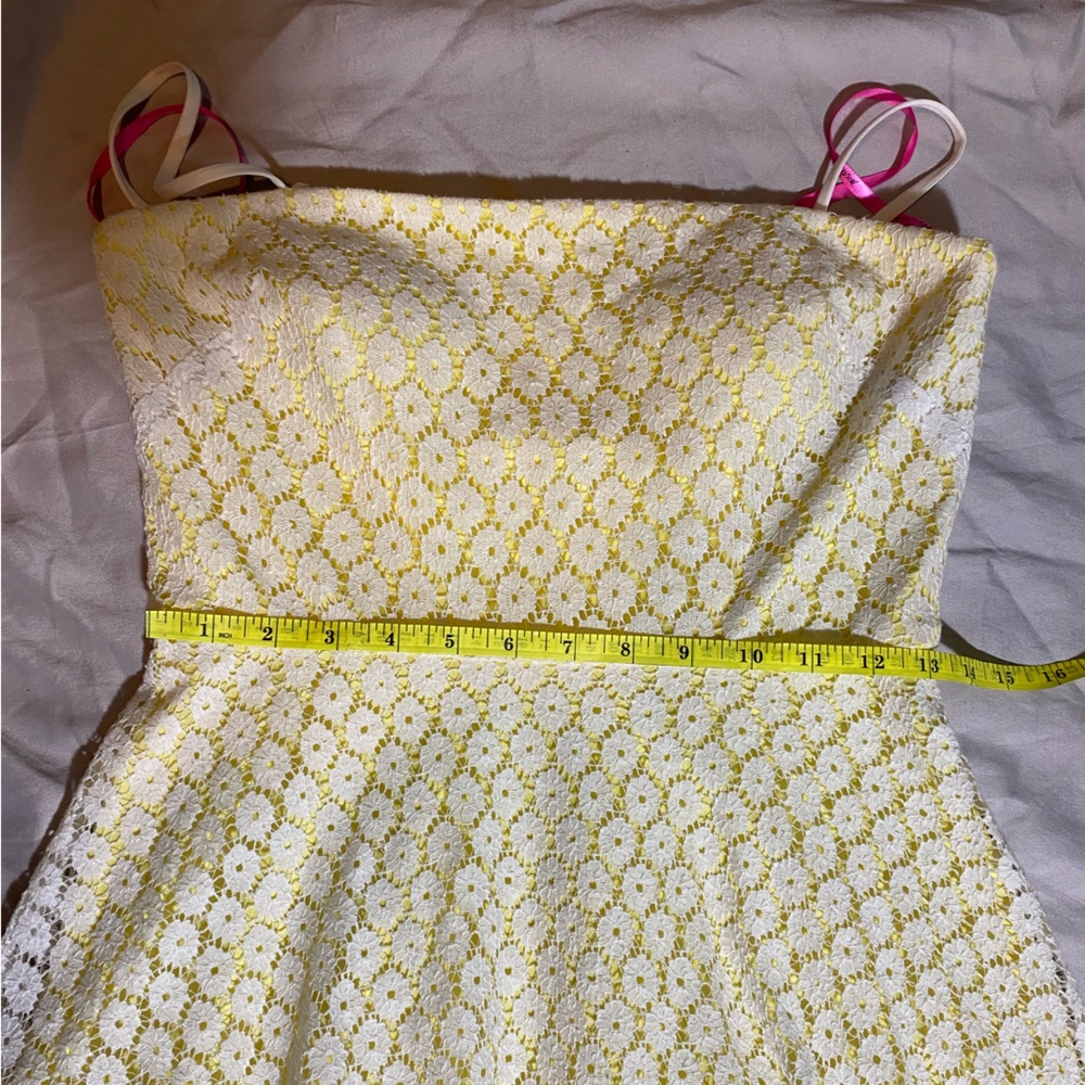 Betsey Johnson Yellow Dress and white lace Overlay summer sundress strapless - Picture 7 of 8
